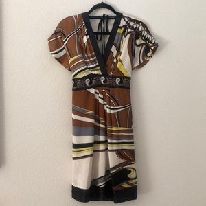 Hale Bob Brown and Cream Silk Paisley V-Neck Short Sleeve Dress Size XS